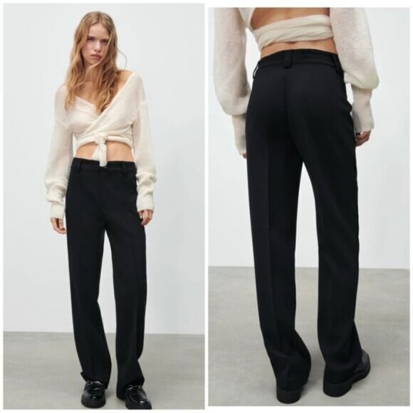 Zara Black The Francoise Full Length Straight Leg Trouser Pants Size Small - Picture 1 of 9